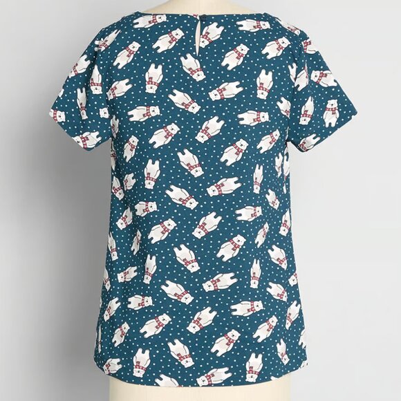 Delightful Demeanor Festive Holiday Polar Bear Blouse Top Large - Picture 2 of 4